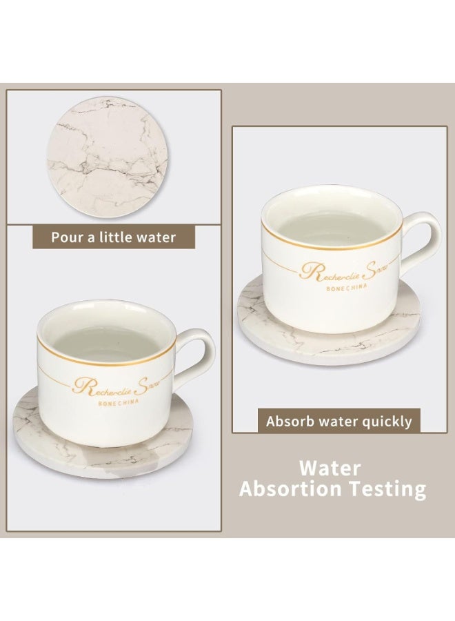 6 قطع من الرخام الأبيض كوستر مجموعة مع حامل أفضل كوسترات امتصاص شرب كوسترات الحجر كوسترات النبيذ السيراميك كوسترات كأس الطاولة - Image 3